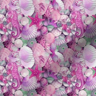 Seashells Sea Shells Seamless Pattern Pink Seahorse