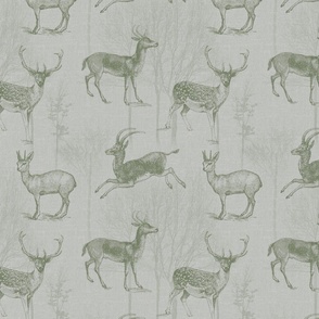 VINTAGE ANIMALS WITH HORNS - FADED GREEN