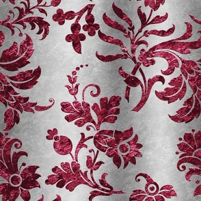 Red, silver embossed, damask,vintage pattern,