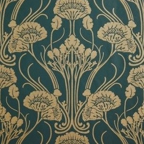 Teal and gold,belle epoque ,floral designs, Voysey redesign.