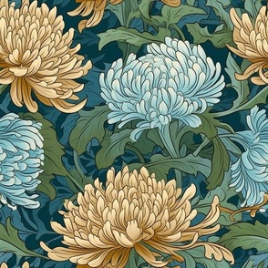 chrysanthum, Art Nouveau,William Morris,Arts and Crafts,Vintage,Retro,Victorian,Design,Aesthetics,Nature-inspired,Ornate,Textiles,Floral patterns,Stylized forms,Curvilinear,Handcrafted,Colorful,Timeless,Decoration,Organic shapes,Nouveau Riche,Gilded Age,E