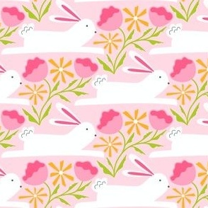 Blush Pink Bunny Print - Hot Pink Floral Accents