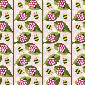 Ladybugs and Bees Print on a Blush Pink Background