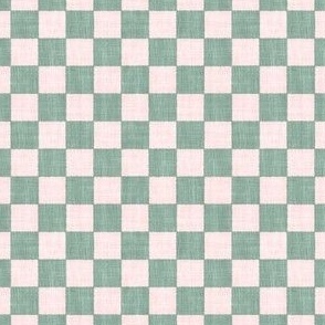 Textured Check - Ditsy Scale - Pink and Sage Geen - Linen Ikat fabric texture Checkers Checkerboard