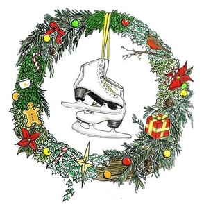 Hand drawn Ice Skaters' Christmas Wreath