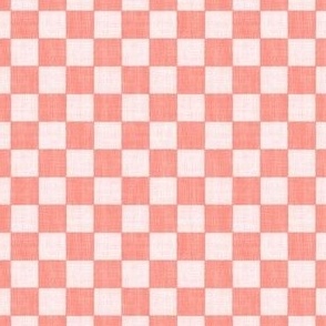Textured Check - Ditsy Scale - Coral and Light Pink - Linen Ikat fabric texture Checkers Checkerboard