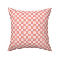 Textured Check - Small Scale - Coral and Light Pink - Linen Ikat fabric texture Checkers Checkerboard
