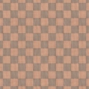 Textured Checks - Ditsy Scale - Warm Brown - Linen Ikat fabric texture Checkers Checkerboard Warm Earth Tones