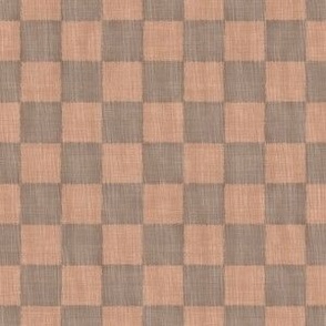 Textured Checks - Small Scale - Warm Brown - Linen Ikat fabric texture Checkers Checkerboard Warm Earth Tones