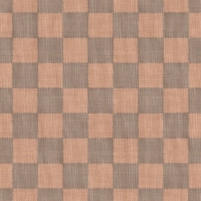 Textured Checks - Medium Scale - Warm Brown - Linen Ikat fabric texture Checkers Checkerboard Warm Earth Tones