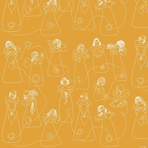 mid scale_Hand drawing art line angels joy and dream - blessed and holly cute baby angel love_marigold orange yellow yolk background