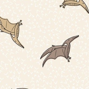 Flying Pterodactyl Dinosaurs in Soft Neutral Colours