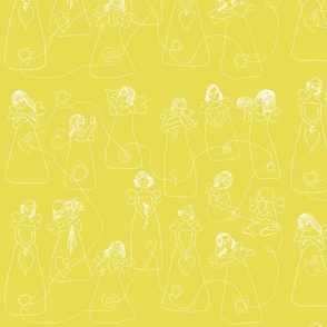 mid scale_Hand drawing art line angels joy and dream - blessed and holly cute baby angel love_lemon lime yellow green background