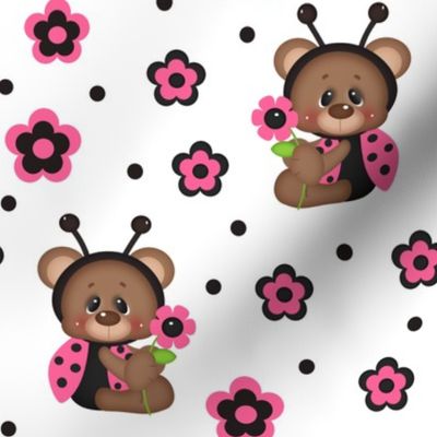 Pink Ladybug Bear Floral Baby Girl   