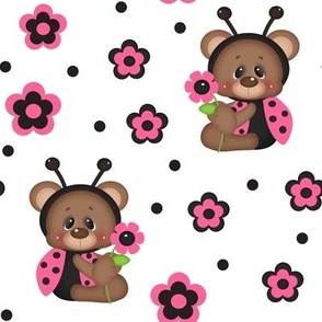 Pink Ladybug Bear Floral Baby Girl   