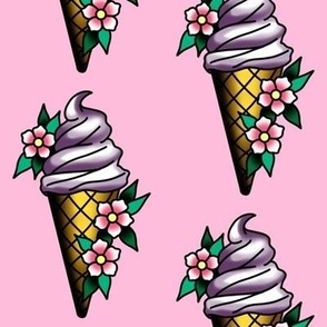 Ice Cream Cone Tattoo Flash Pink