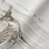 VINTAGE ANIMALS WITH HORNS - SEPIA TONES AND WOOD TEXTURE