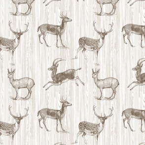 VINTAGE ANIMALS WITH HORNS - SEPIA TONES AND WOOD TEXTURE