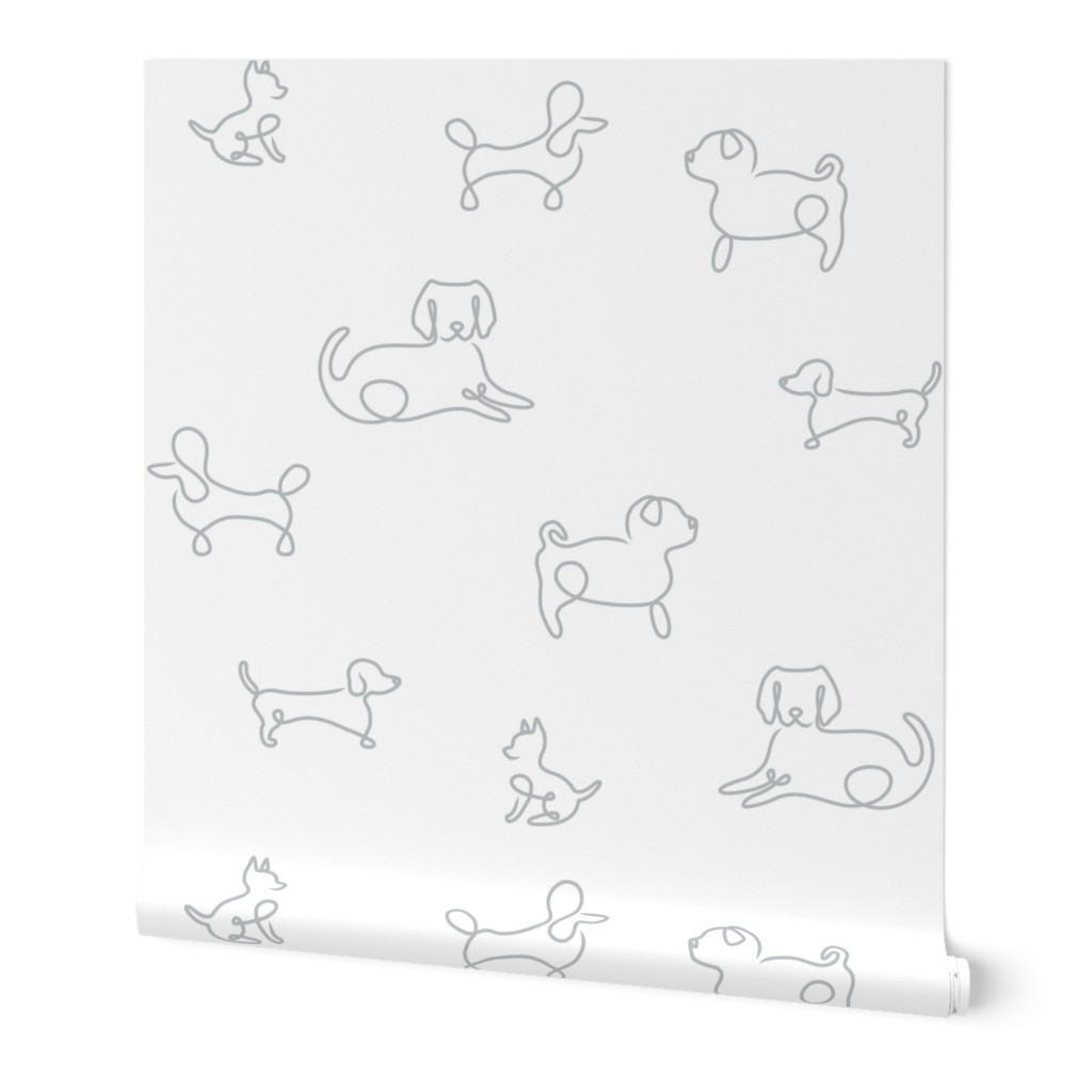 Dogs line art - dachshunds, labradors, pugs, poodles, chihuahuas, grey on white - large