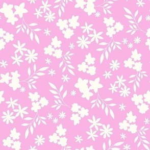 Floral silhouette candy pink and white by Jac Slade