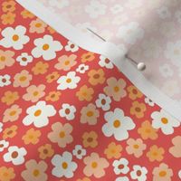 Springtime ditsy daisy red orange brown by Jac Slade