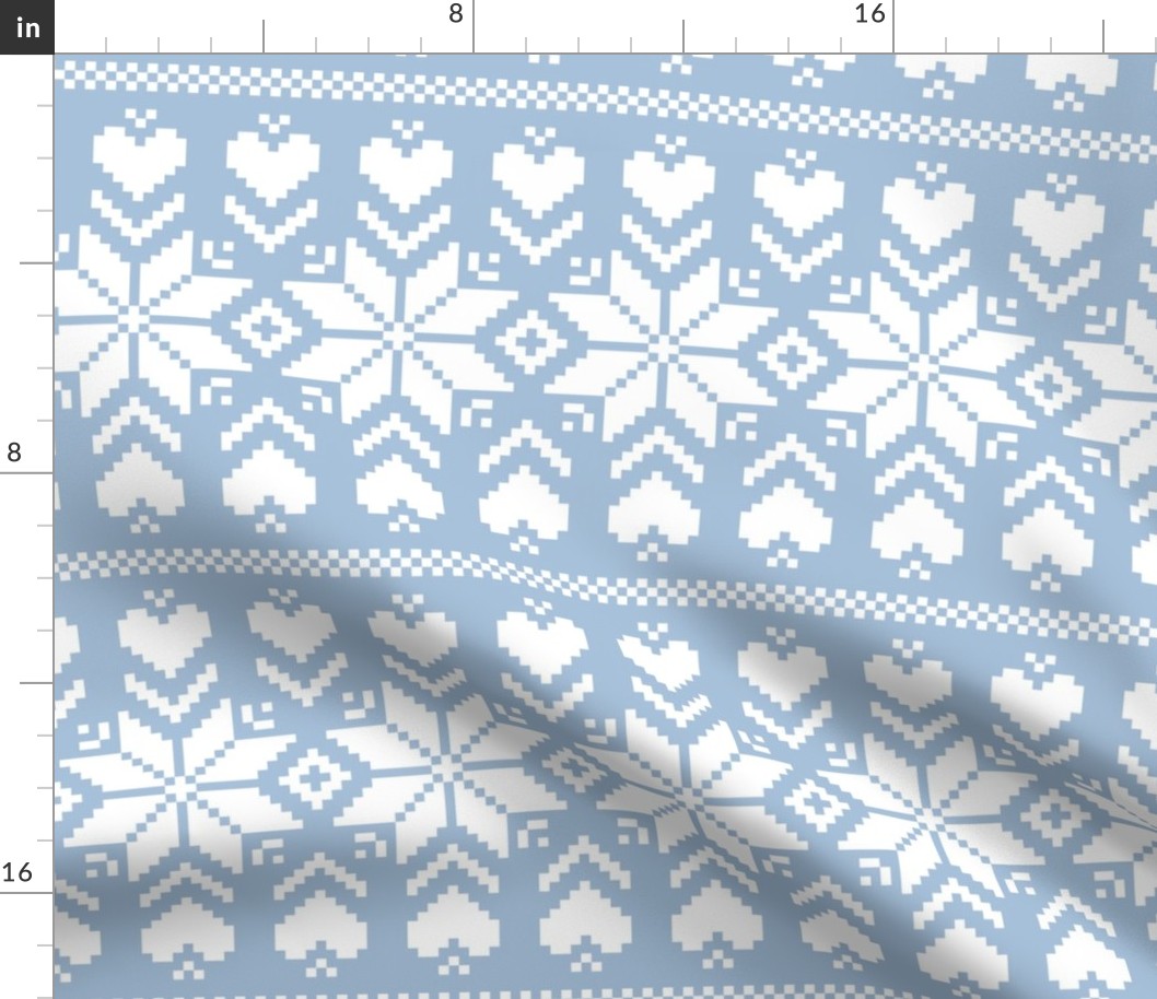 Winter hearts knit Sky blue Pastel Christmas