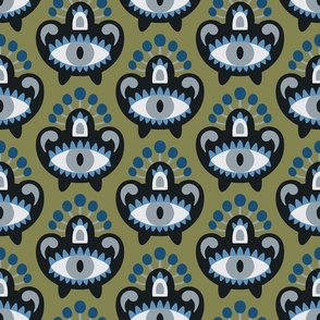 Ethnic pattern with magic eye. Moss color. Large