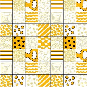 Doodled Checkers squares honey yellow black and white