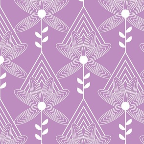 (Large) Art Deco Daisy  white on lilac