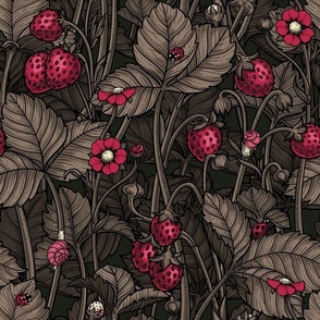 Wild strawberries in Viva Magenta- Color of the Year 2023 and brown