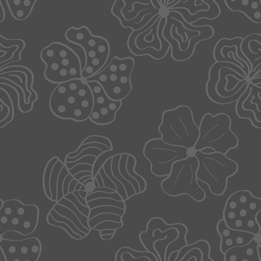 (large) line art hibiscus grey