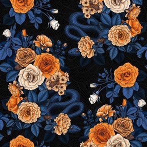 Hidden in the roses, orange, blue and black