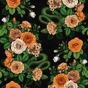 Hidden in the roses, orange, green.black