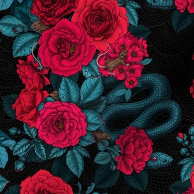 Hidden in the roses, red, blue and black