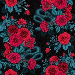 Hidden in the roses, red, blue and black