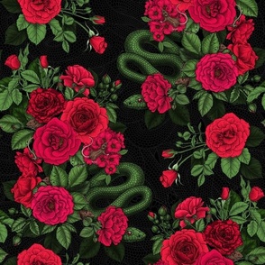 Hidden in the roses, red, green and black