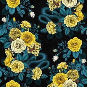 Hidden in the roses, yellow, teal and black