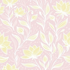 Doodle florals in piglet pinkand butter yellow