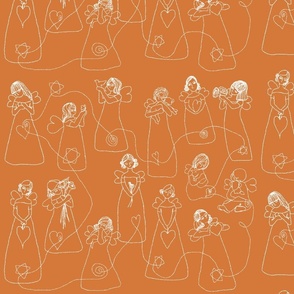 mid scale_Hand drawing art line angels joy and dream - blessed and holly cute baby angel love_carrot orange background