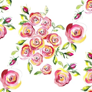 Grandmillennial whimsical roses in watercolor from Anines Atelier. Use the design for powder room wallpaper, valentines day and wedding