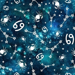 Large Scale Cancer Zodiac Symbols on Teal Galaxy