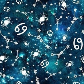 Medium Scale Cancer Zodiac Symbols on Teal Galaxy