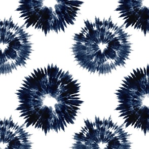 small scale shibori - indigo blue circles on white - shibori textile pattern