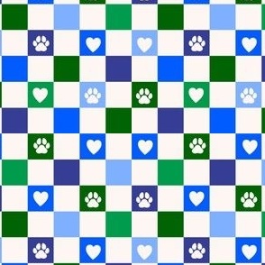 Checker Puppy love paws _blue green