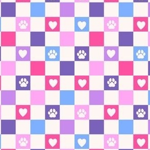 Checker Puppy love paws_ pink purple