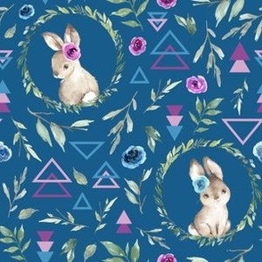 small scale geo bunnies floral navy