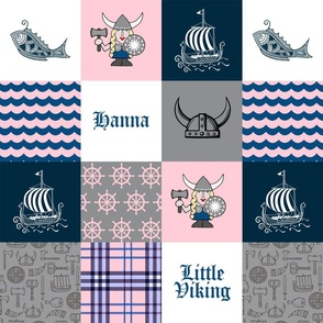 HANNA Viking Girl Nautical Patchwork | Pink, Navy, Gray, Purple Plaid | 4x3 4.5”SQ