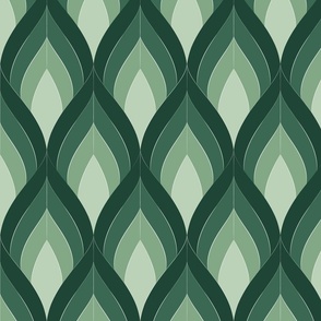 ART DECO BLOSSOMS - THIN LOOSE WHITE LINES, DUSTY GREEN TONES, LARGE SCALE