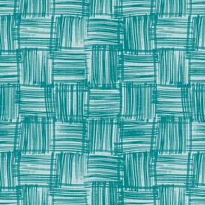 Hand Drawn Doodle Basket Weave, Verdigris on Pastel Aqua (Medium Scale)