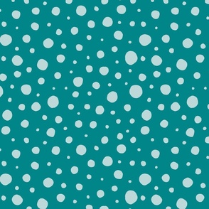 Hand Drawn Doodle Polka Dots, Pastel Aqua on Verdigris (Medium Scale)